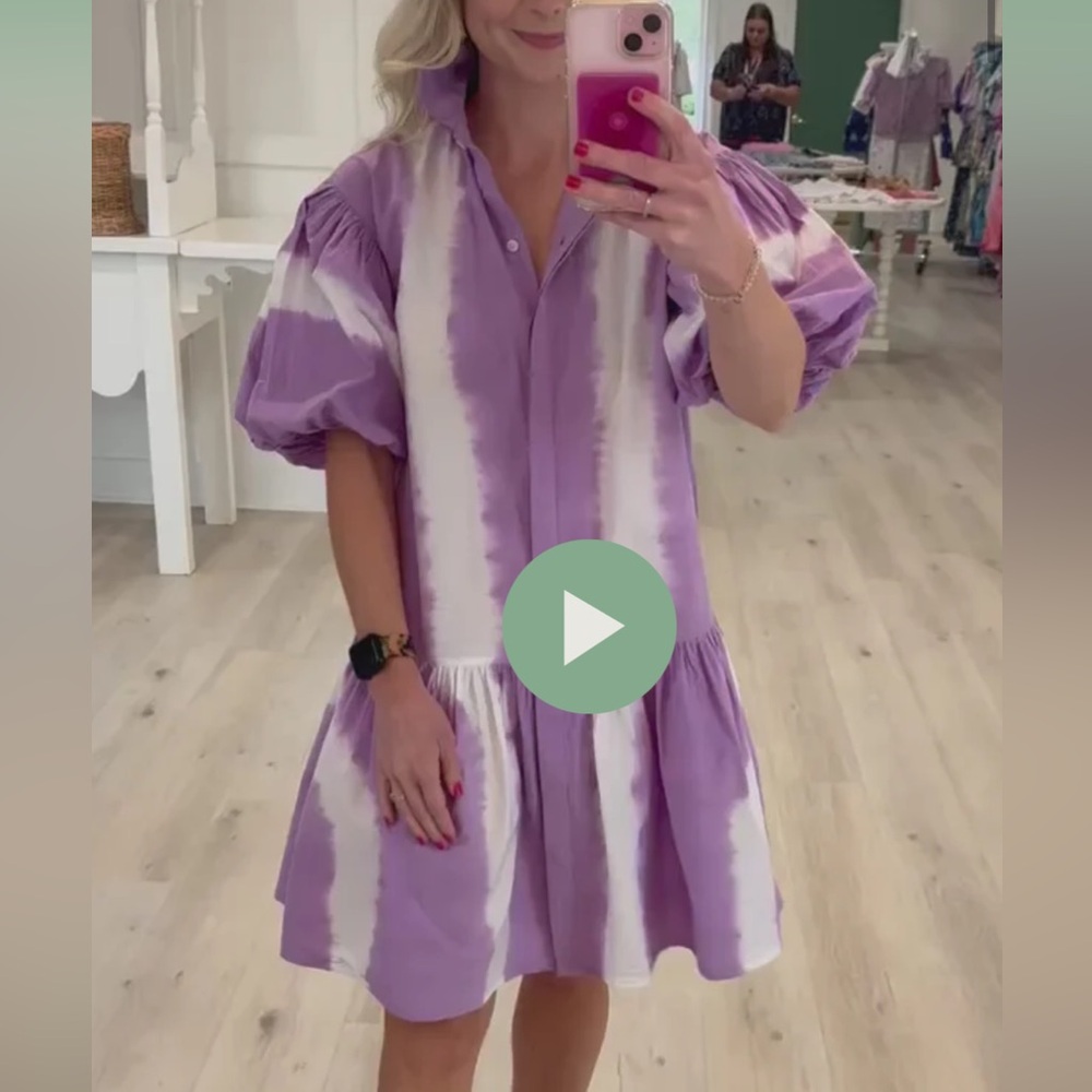 Wknd White and Lavender Tie Dye Drop Waist Dress